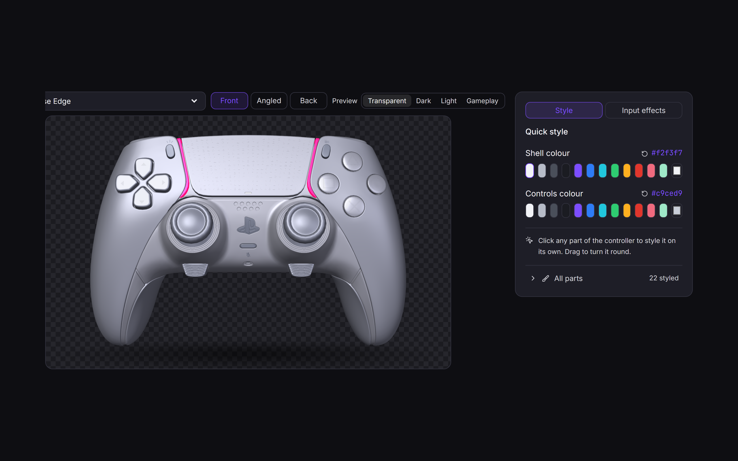 OmniControl's Themes page with a painted controller skin applied