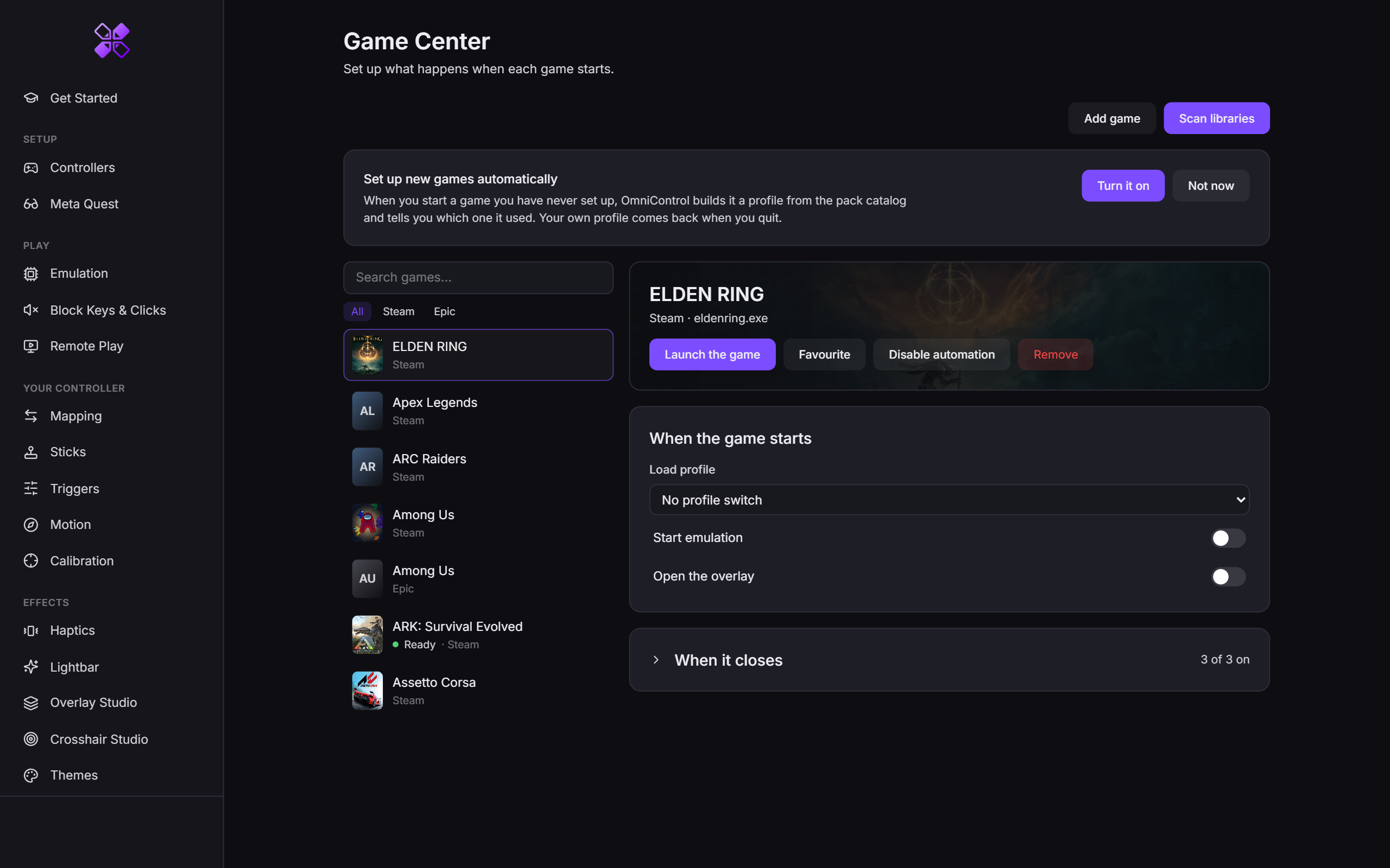OmniControl Game Center